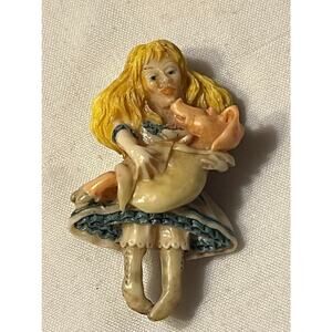 Vintage Ralph Massey Signed Pin Brooch Alice w Pig Alice in Wonderland